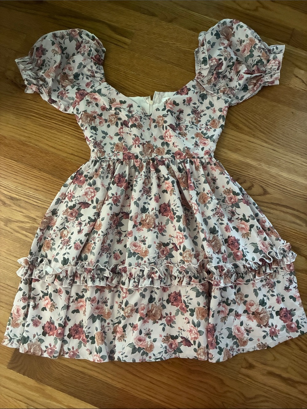 Altar'd State Floral Puff-Sleeve Mini Dress in Pink and Cream size S